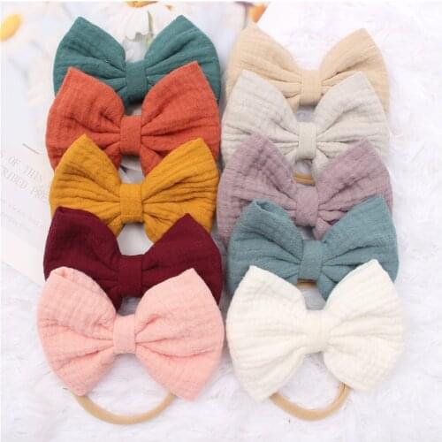 11pcs/lot Organic Cotton Muslin Hair Bows for Newborn Baby Headbands Infant Big Bow Knot Head wraps