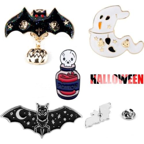 Black Bat Ghost Skull Brooch enamel pin Men Women Brooches pins Kids Halloween jewelry Gift