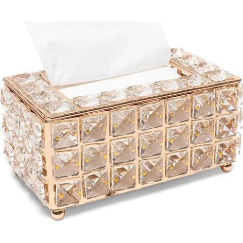 Crystal Glass Tissue Box Cover Home Hotel Car Pen Holder Tools Cosmetic Accessories Desktop Storage Racks Decoration Paper Towel