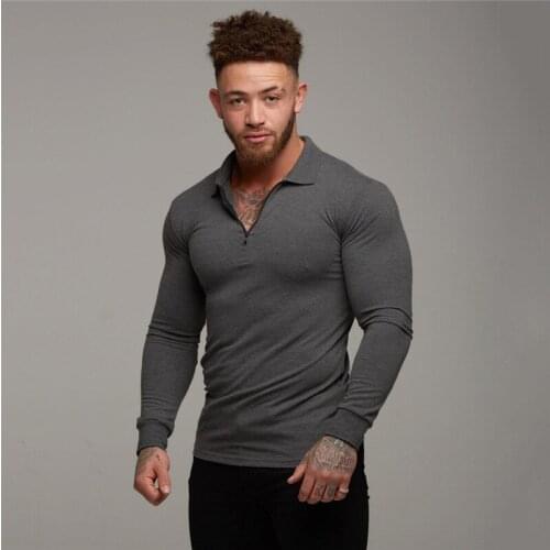 New Brand Men Polo Shirts Long Sleeve Lapel Fitness T-shirt Cotton Casual Fashion Solid Male Loose Gyms Bodybuilding Streetwear