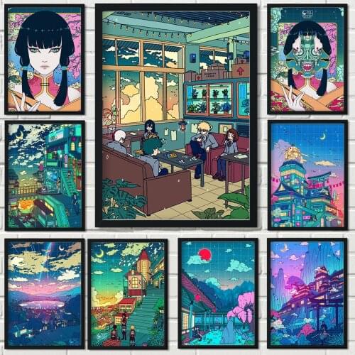 Seerlight Anime Poster City Night Wall Art Canvas Painting Nordic Posters Prints Wall Pictures For Living Kids Home Decoration