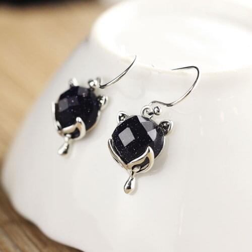 Silver Items Listed On The New Small Pure And Fresh And Fashionable Agate Chalcedony Blue Sand Fox S925 Eardrop