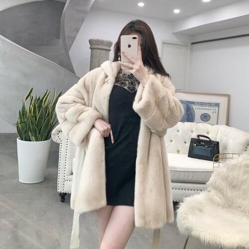 Natural Womens Real Winter Fur Jacket Hooded Long Overcoat Luxury Mink Coat Women Korean 2020 YX907 KJ4872