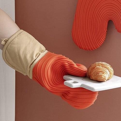 Silicone Oven Mitt Waterproof Heat Resistant Kitchen Gloves Non-toxic Durable Anti-fouling Cotton for Cooking Baking