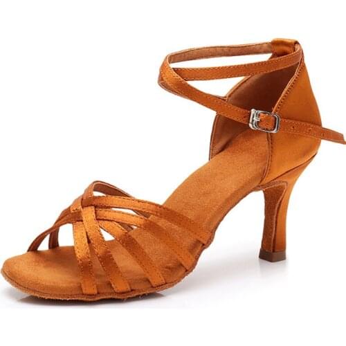 USHINE QFL02 Professional Quality Heel 7/5cm Red Black Silver Satin Latin Shoes Ballroom BD Latin Dance Shoes Woman Dance Shoes