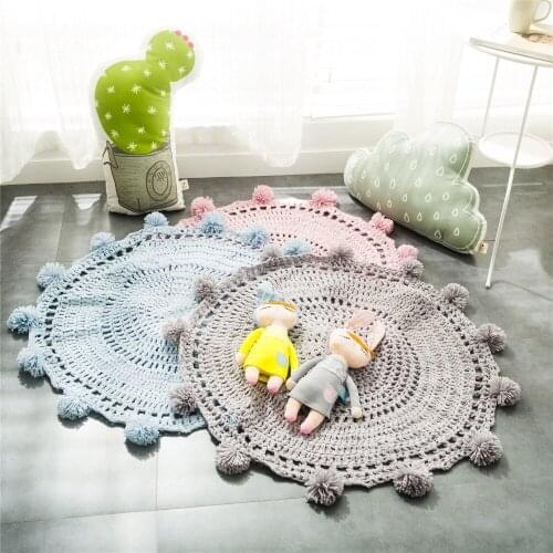 Knitted Floor Mat 2018 Hand Woven Carpets Pink Crochet Round rug Wave window Pad Bedroom Decor Kids Play Rug Bedroom props Tapis