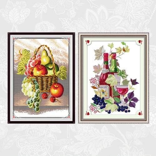 Joy sunday Cross-stitch Fruit basket Needlework 14CT 11CT Counted Printed On Canvas Life in wine glass DIY Handmade Crafts