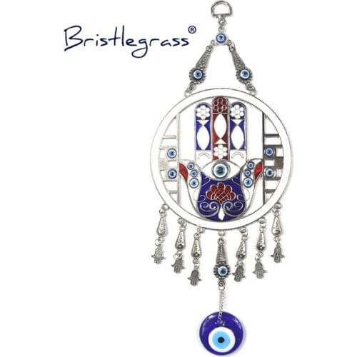 BRISTLEGRASS Turkish Blue Evil Eye White Flower Hamsa Hand Disk Amulets Lucky Charm Wall Hanging Pendants Blessing Protect Decor