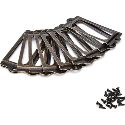 ZLinKJ 12Pcs/lot Metal Handle File Antique Brass Label Pull Frame Name Card Holder For Furniture Cabinet Drawer Box Case Bin