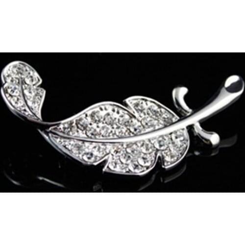 1PCS Gold Sliver Korean Version Of Rhinestones Leaves Brooch Feather Pin Womens Men Can Wear Brooch Custom Jewelry Brooches