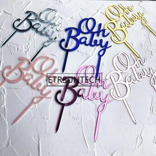 300pcs Oh Baby Acrylic Cake Topper Letter Gold Silver Cake Top Flag Decoration for Boy Birthday Party Wedding