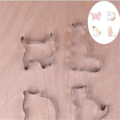 4Pc/Set Kitchen Cookie Cutter Cat Shaped Aluminium Mold Sugarcraft Cake Cookies Pastry Baking Cutter Mould Cake Decorating Tools
