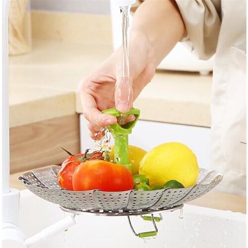 60 Pcs Vegetable Steamer Insert Stainless Steel Folding Strainer Basket for Veggie Fish Seafood Vapor Cooker Wholesale