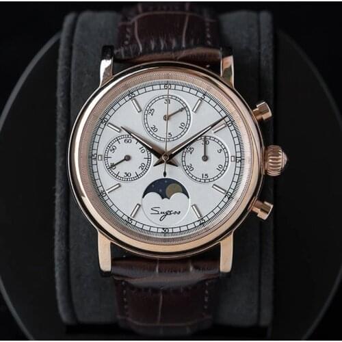 Seakoss Fashion Pilot Chronograph Mechanical Watch Mens Luminous Hand Seagull ST1908 Men Watch Sapphire Moon Phase Sports Watch
