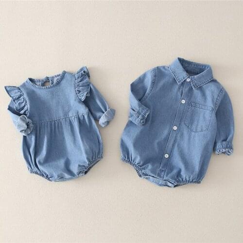 Baby Denim Rompers Baby Girls Jumpsuits 6-24M Babies Clothes Newborn Baby Spring Autumn Princess Clothes Long Sleeve