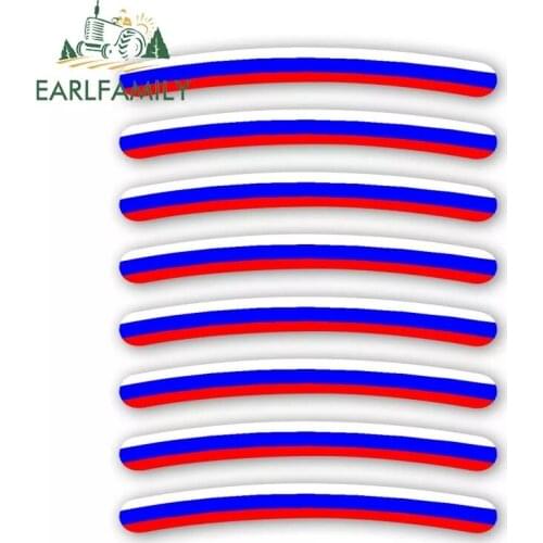 EARLFAMILY 13cm x 1.3cm 8x for for Russian flag Wheel Sticker Stripes Set Waterproof Vinyl Motorcycle Bike Decal Car Stickers