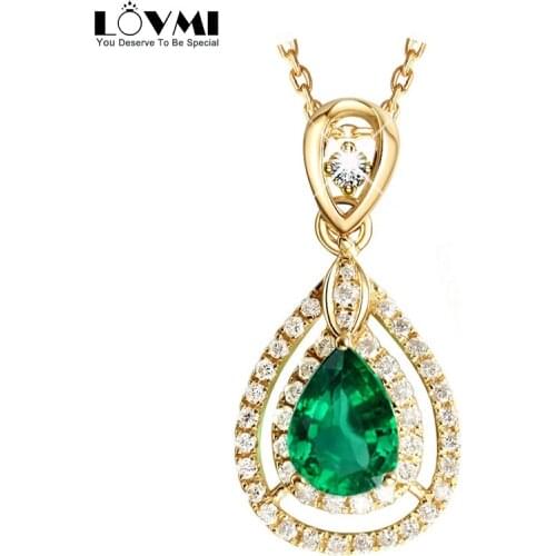 Elegant Gold Women Jewelry Water Drop Shaped Emerald Gemstone Necklace Chain Green Diamond Oval Wedding Party Pendant Wholesales