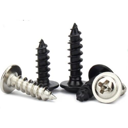 M1.7-M4 Round Pan Head Phillips Self Tapping Screw With Pad Nickel /Black Zinc Plated Cross With Collar Padded Washer Small Bolt