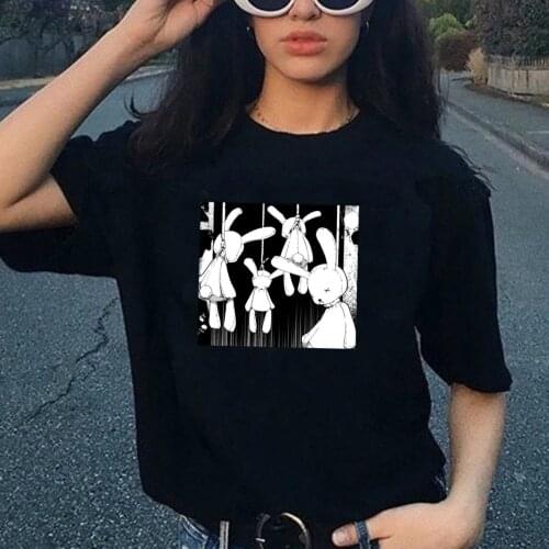 Harajuku goth anime rabbit gothic t-shirt women 100% Cotton funny graphic grunge tumblr Fashion casual unisex tee top tshirt