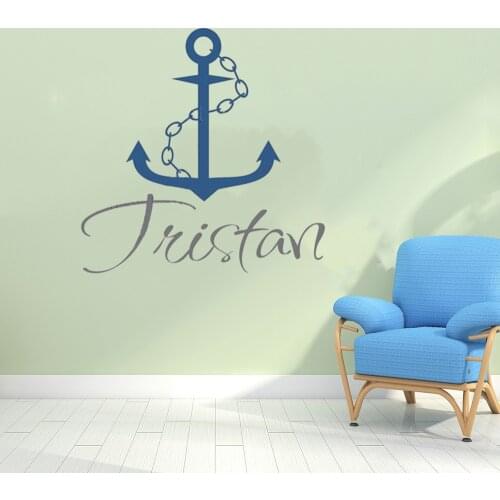 Custom Personalised Name Anchor Boat Wall Decal Sticker Nursery Bedroom boys DIY Gift Vinyl Wall Stickers For Kids Room ov50