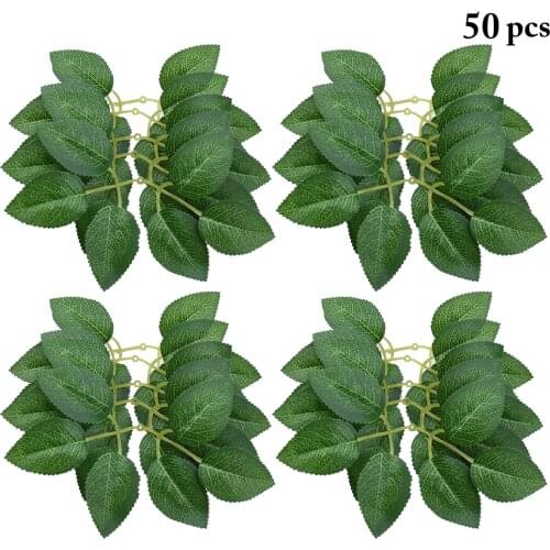 50PCS Artificial Rose Leaf Mini Silk Cloth Fake Rose Leaf Lifelike Faux Greenery Stem DIY Office Ornaments Festival Home Decor