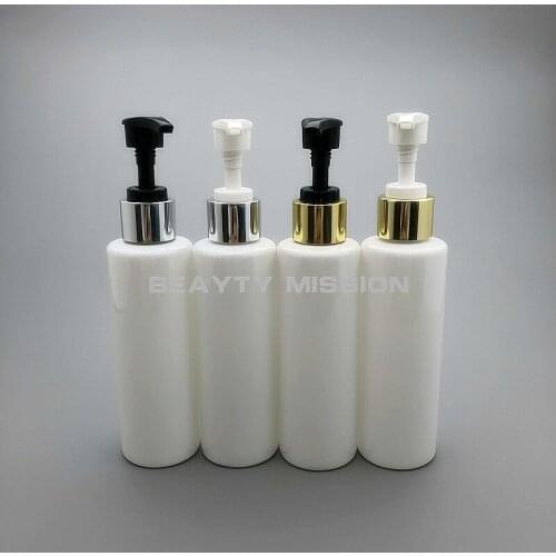 BEAUTY MISSION 150ml 36pcs white lotion cream plastic PET bottles with gold/silver collar pump, empty shampoo cosmetic container