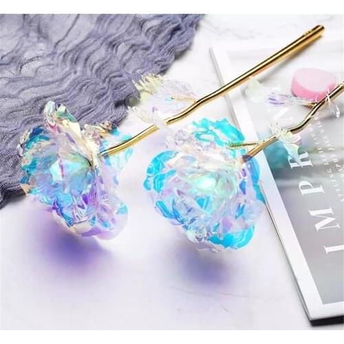 Valentines Day Creative Gift 24k Aluminum Foil Rose Gold Rose Lasting Eternal Love Wedding Decoration Lover Lighting Rose
