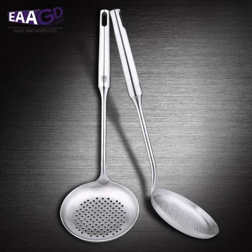 Kitchen Dia 12CM One Piece Stainless Steel Skimmer/Slotted Spoon/Strainer Ladle With Hook And Hole For Easy Hanging