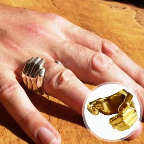Hot Sales!! Vintage Carved Hand Ring Hug Alloy Adjustable Open Finger Ring for Gifts