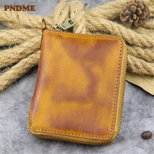 Retro high-quality mens womens real cowhide small wallets fashion casual natural genuine leather coin purse card holder bag