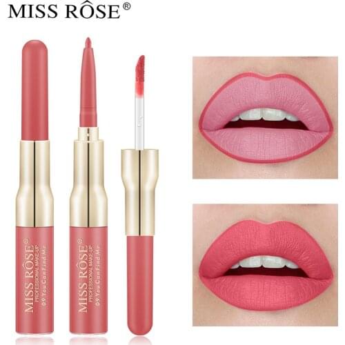 12 Colors Double Head Matte Lip Glaze Lipliner Long-lasting Waterproof Nude Red Lip Gloss Lipstick Makeup Korean Cosmetics T1229