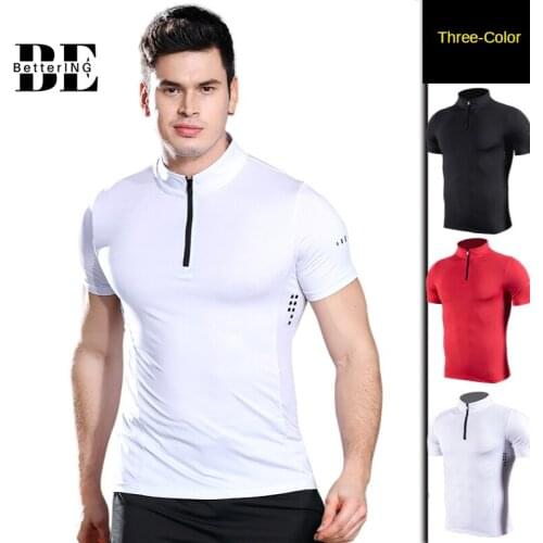 2021 Mens New Fitness Wear Mens Quick Dry Short Sleeve Sports T-Shirt Quick Dry Breathable Running Polo Shirt Summer