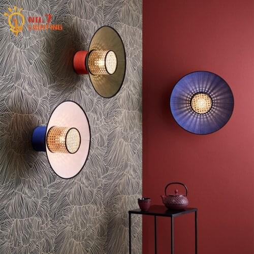 Japanese Design Rattan Art Wall Lamp Atmosphere Led Indoor Lighting Home Decor Bedroom Aisle Background Hotel Cafe Restaurant