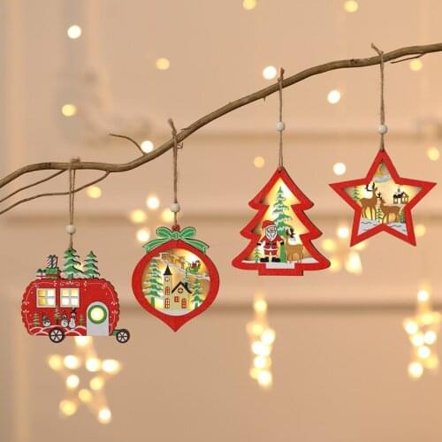 New Xmas Tree Ornaments Accessories Glow Colorful Wooden Small Hanging Ornaments Christmas Scene Decoration Gift