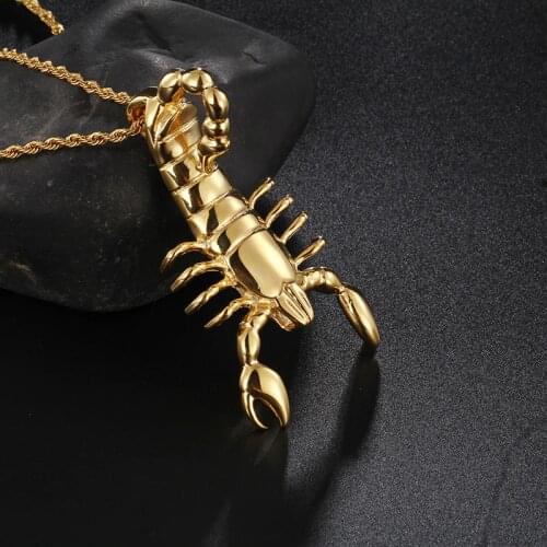 Mens Gold Stainless Steel Large 3 inches Punk king scorpion Pendant Necklace with rope chain 22'' 4mm