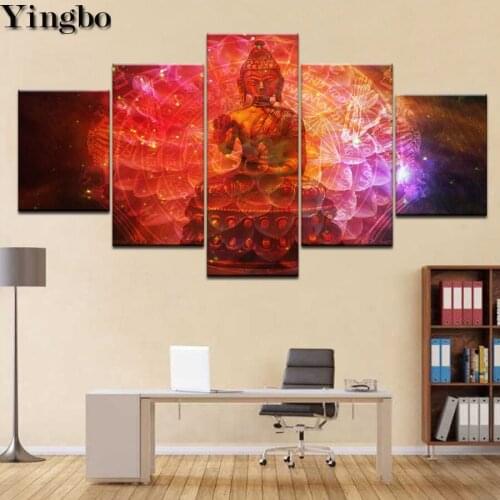 Full Square Round Mosaic Diamond Painting Abstract Religion Buddha Statue 5D Cross Stitch Embroidery 5 pcs/set wall decor art