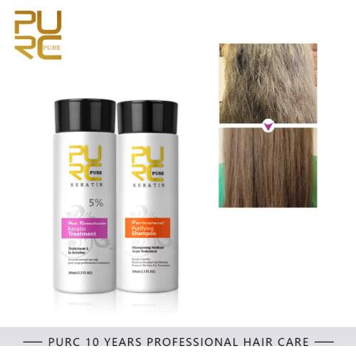 PURC Straightening for Hair Scalp Treatment Curly Hair Products Brazilian Keratin Treatment + Purifying Shampoo Hair Care Set