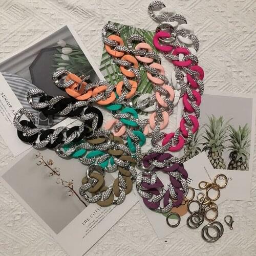 40/60cm Diamond Button Acrylic Resin Chain Strap Handbag Matte Strap Fashion Colorful Women Accessories Wristlet Shoulder Strap