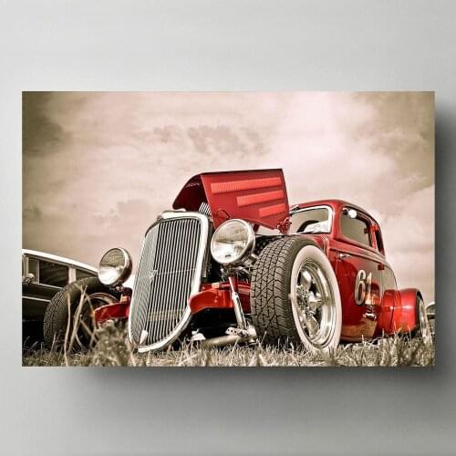 Retro Car Hot Rod Red Vehicle Supercar Wall Art Posters Canvas Painting Modern Prints Home Room Decorations