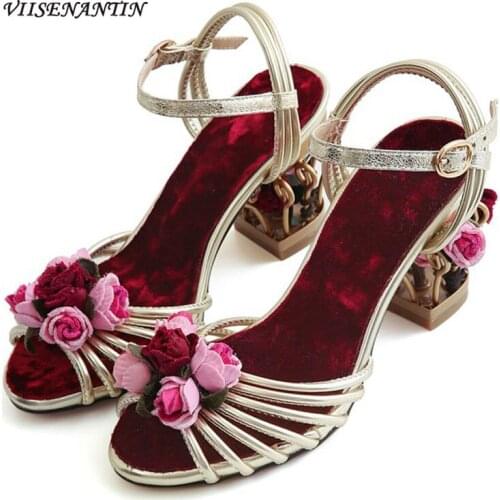 Summer New Products Sandals Women Retro Bird Cage Hollow High-heeled Flowers Fish Mouth Fashion Open-toe Womens Sandals