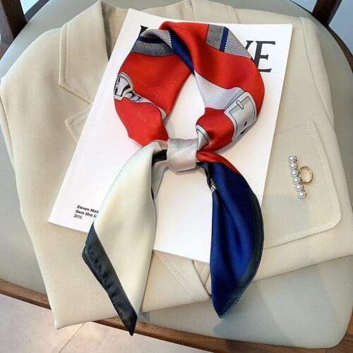 2021 New 70X70CM Dustproof Kerchief Fashion Print Silk Scarves Popular Sunscreen Square Towel Autumn Female Luxury Stripe Shawls