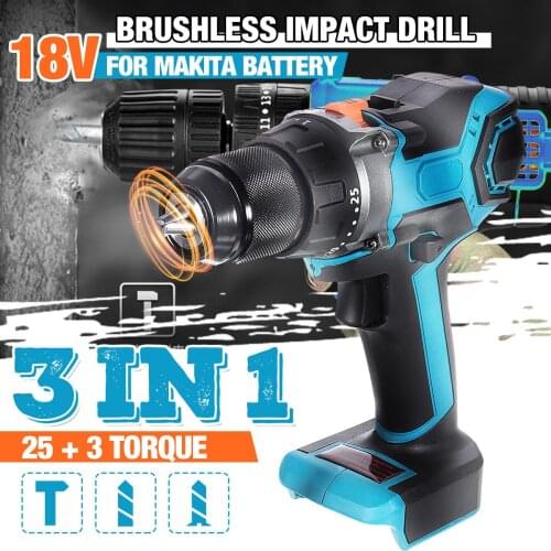 450Nm 13mm Brushless Impact Electric Drill Screwdriver High Power Cordless Drill DIY Power Tool for Makita Lithium Battery