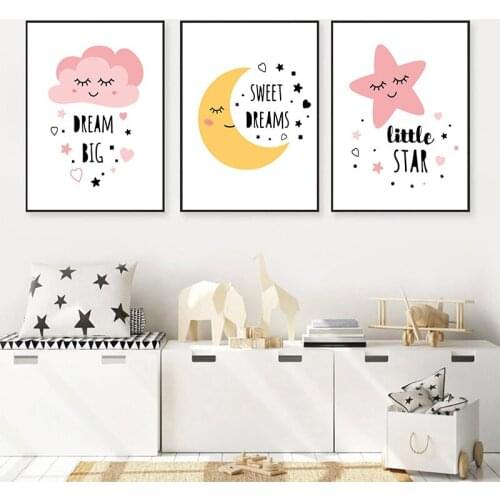 Nordic Cartoon Star Moon Clouds Art Canvas Painting Print Quotes Wall Poster Picture For Girls Bedroom Nursery Home Decor TB96