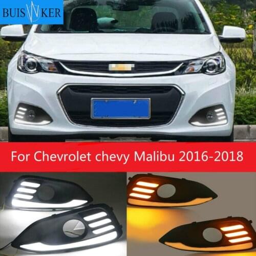 LED Fit For Chevrolet chevy Malibu 2016-2018 Daytime Running Lights DRL Yellow Turn Signal Lights COB light Daylight Driving