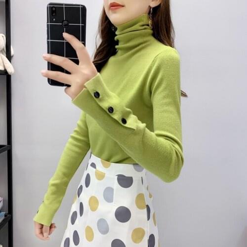 2020 New Turtleneck Knitted Elastic Sweater Pullover Women Long Sleeve Fashion Slim Sweater Winter Tops Jumpers Ladies Sweaters