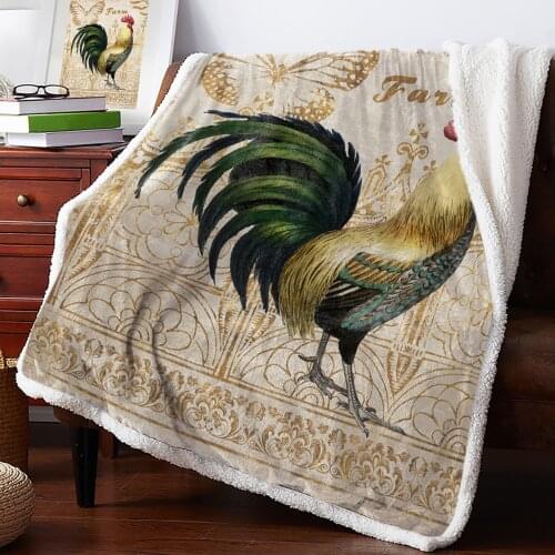Farm Rooster Butterfly Texture Blanket for Beds Sofa Fleece Throw Blanket Winter Bedclothes Bedspread Cashmere Blanket