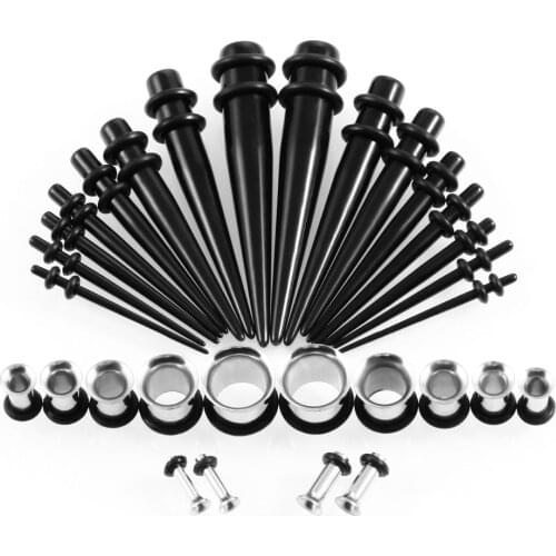 36 PC/Set Black Acrylic EarTaper Stainless Steel Ear Tunnel Plug Flesh Piercing Stretching Kit Ear Reamer Expander Gauge1.6-10mm