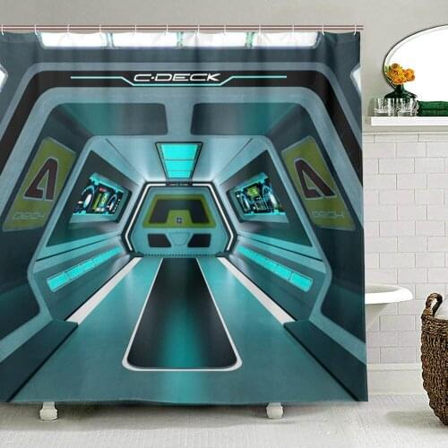 Outer Space Shower Curtain Inside of Space Station Control Room Passage Communication Technology Base Bath Curtain for Bathroom