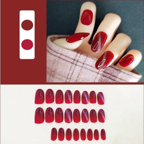 High Quality 24pcs Shiny Fake Nail Patch Glue Type Removable Short Paragraph Fashion Manicure Save Time False Nails Patch