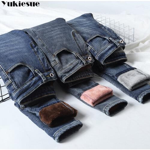 High Waist Warm Jeans For Women Blue Female Black Winter Jeans Women Denim Pants Jean Femme 2020 Ladies Trousers Warm Pants